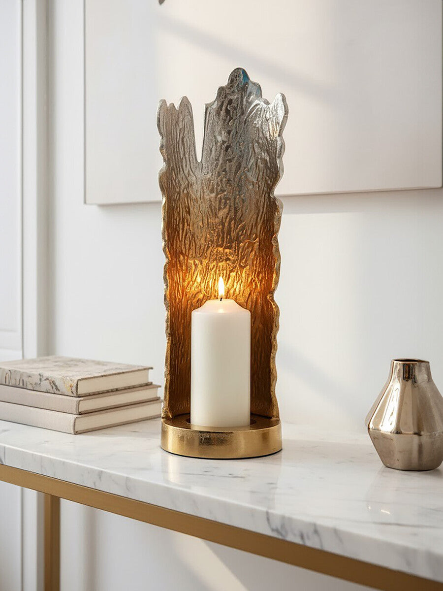 Orsina Dion Large Ombre Silver & Gold Aluminium Pillar Candle Holder