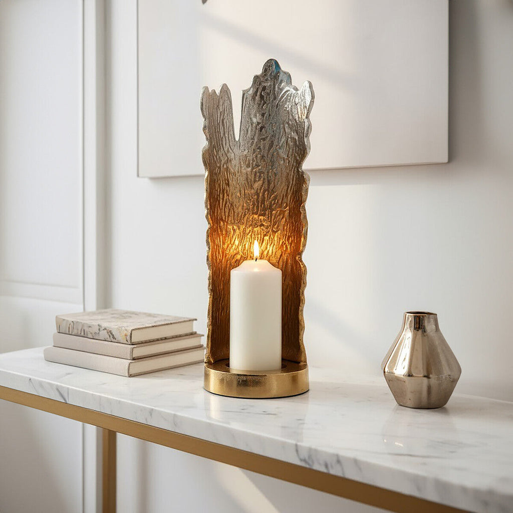 Orsina Dion Large Ombre Silver & Gold Aluminium Pillar Candle Holder