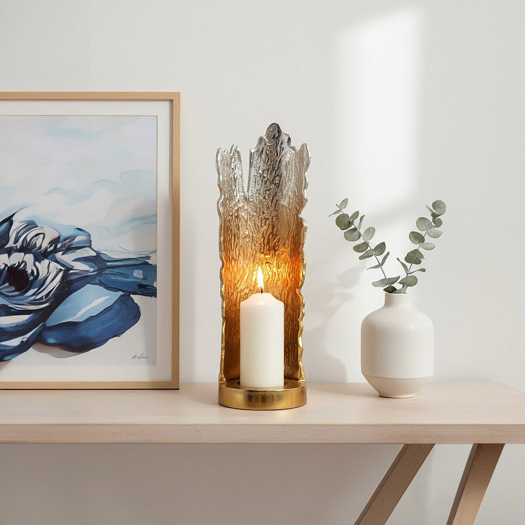 Orsina Dion Large Ombre Silver & Gold Aluminium Pillar Candle Holder