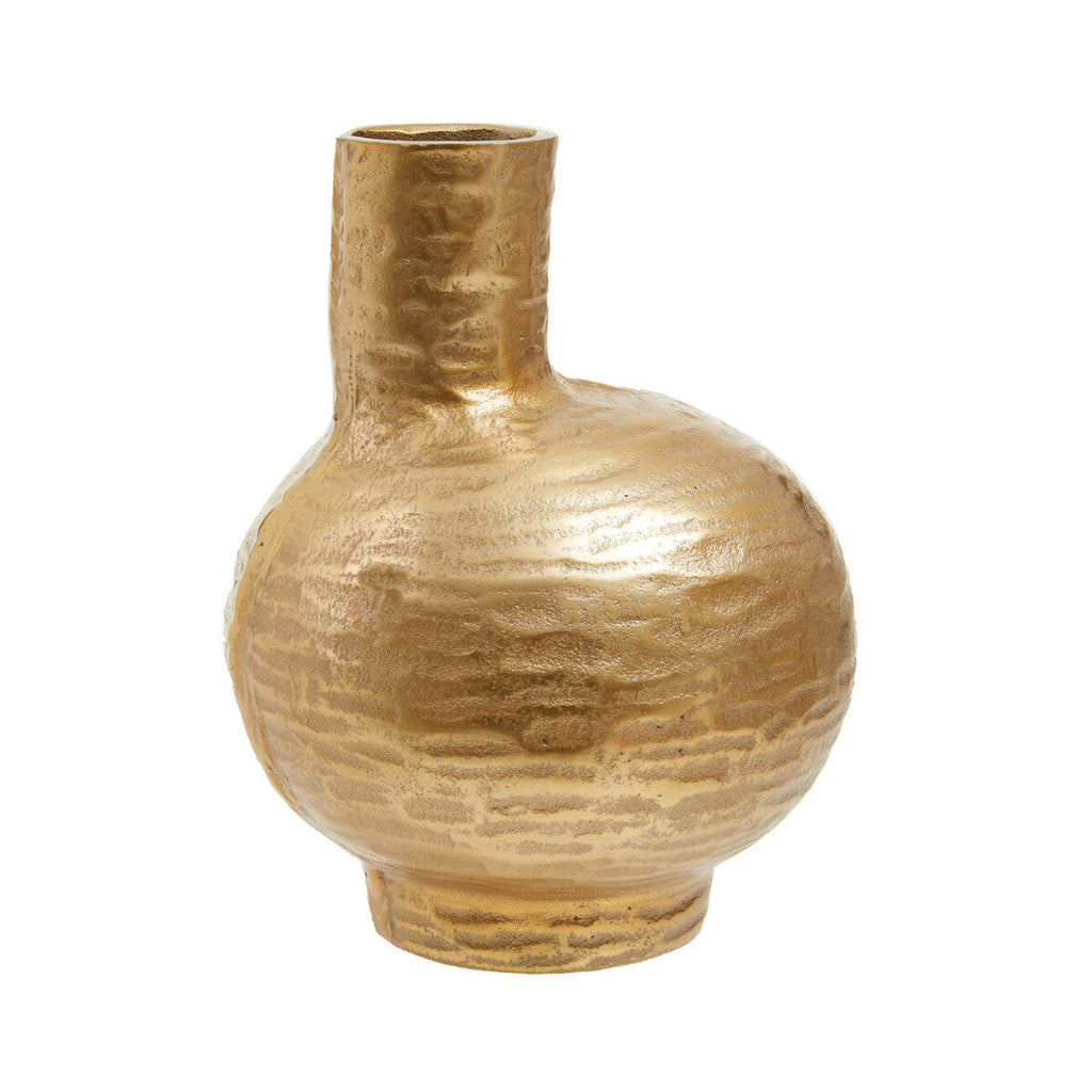 Orsina Deomali Small Abstract Gold Finish Vase – Textured Metal Decor