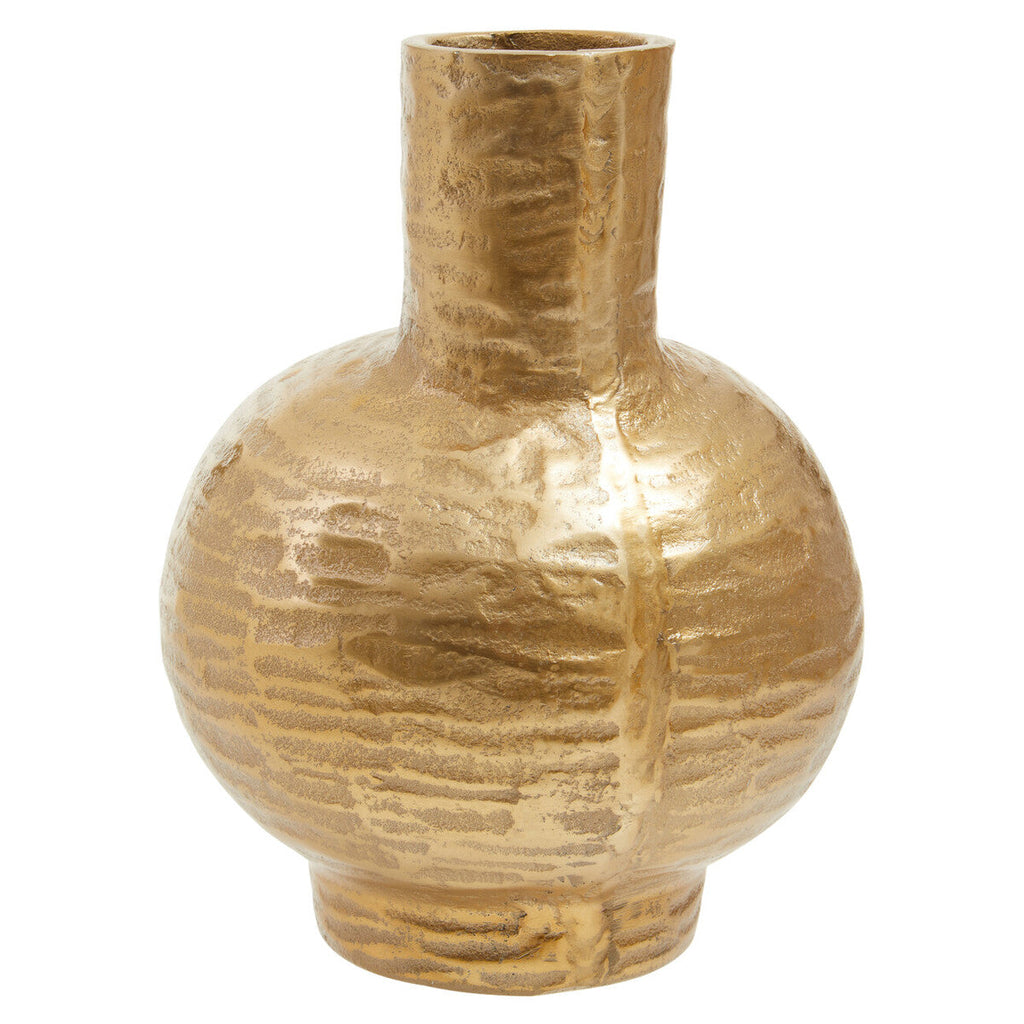 Orsina Deomali Small Abstract Gold Finish Vase – Textured Metal Decor