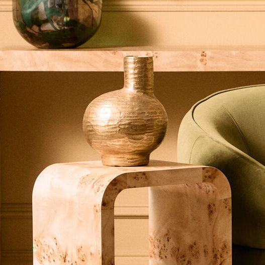 Orsina Deomali Small Abstract Gold Finish Vase – Textured Metal Decor