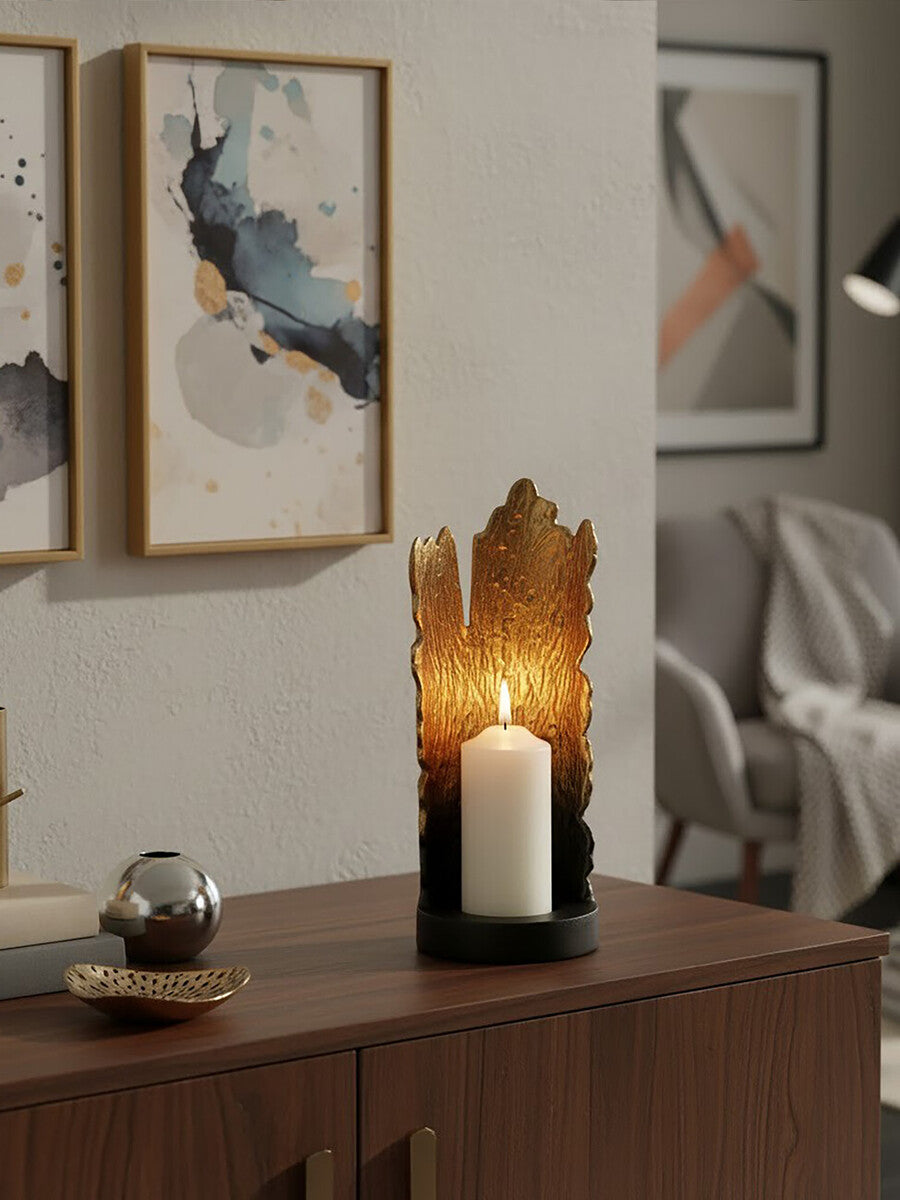 Orsina Deomali Small Ombre Black and Gold Aluminium Candle Holder