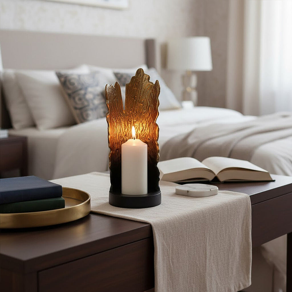 Orsina Deomali Small Ombre Black and Gold Aluminium Candle Holder