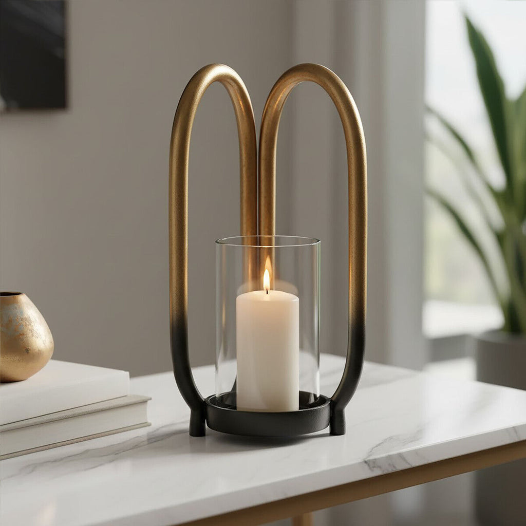 Orsina Deomali Small Candle Holder – Ombre Black and Gold Aluminium