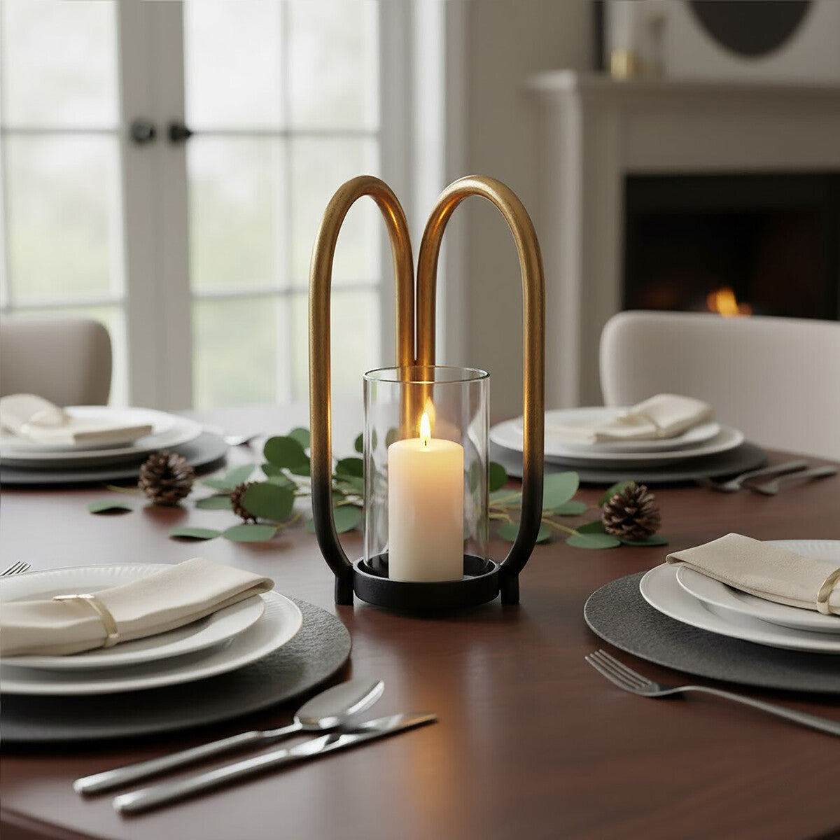 Orsina Deomali Small Candle Holder – Ombre Black and Gold Aluminium