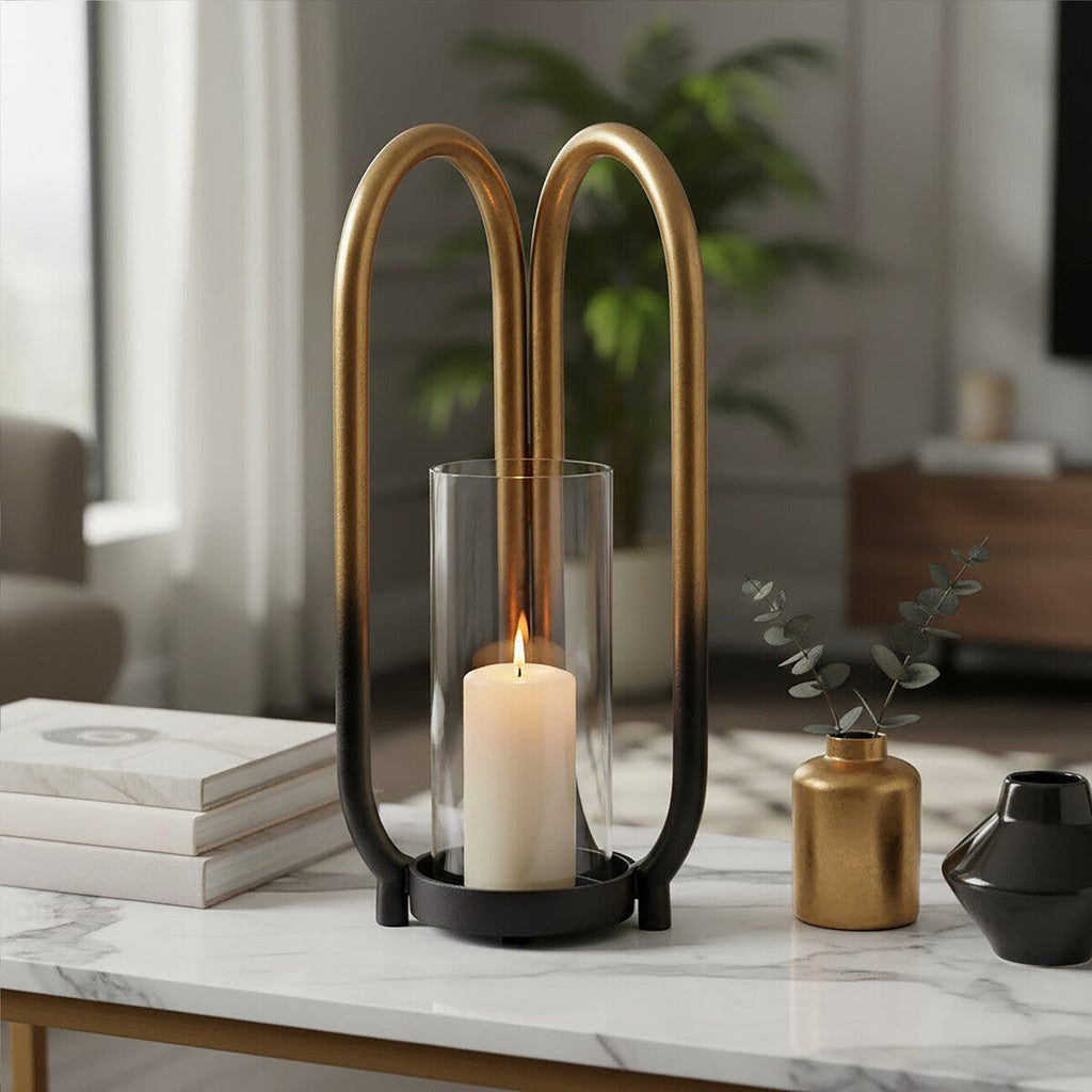 Orsina Deomali Large Ombre Black and Gold Aluminium Candle Holder