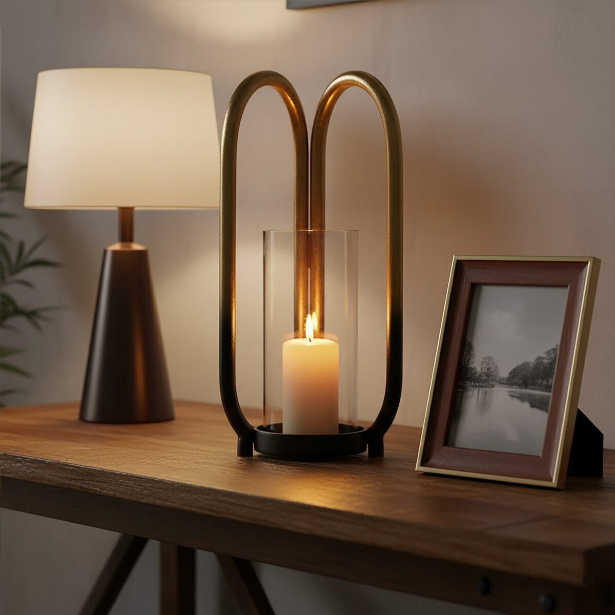 Orsina Deomali Large Ombre Black and Gold Aluminium Candle Holder