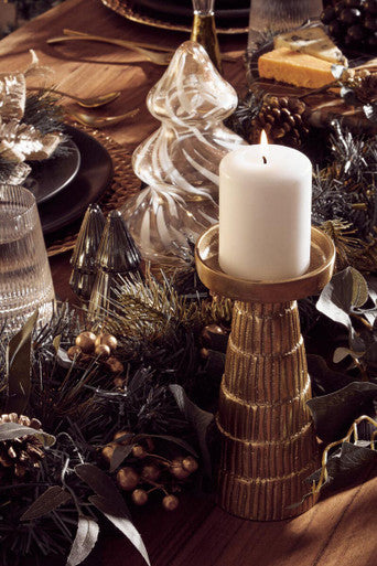 Orsina Deomali Gold Candle Holder – Hand-Etched Aluminum Decor, Small