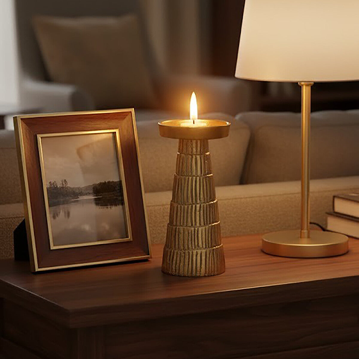 Orsina Deomali Gold Candle Holder – Hand-Etched Aluminum Decor, Small