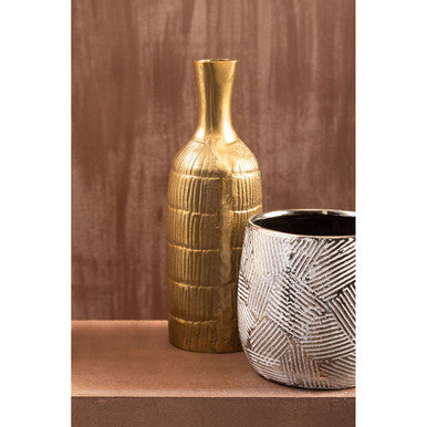 Orsina Deomali Small Gold Finish Etched Metal Bottle Vase