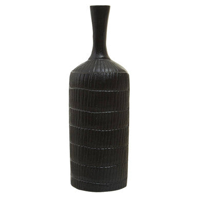 Orsina Deomali Large Bottle Vase – Black Etched Aluminum Decor