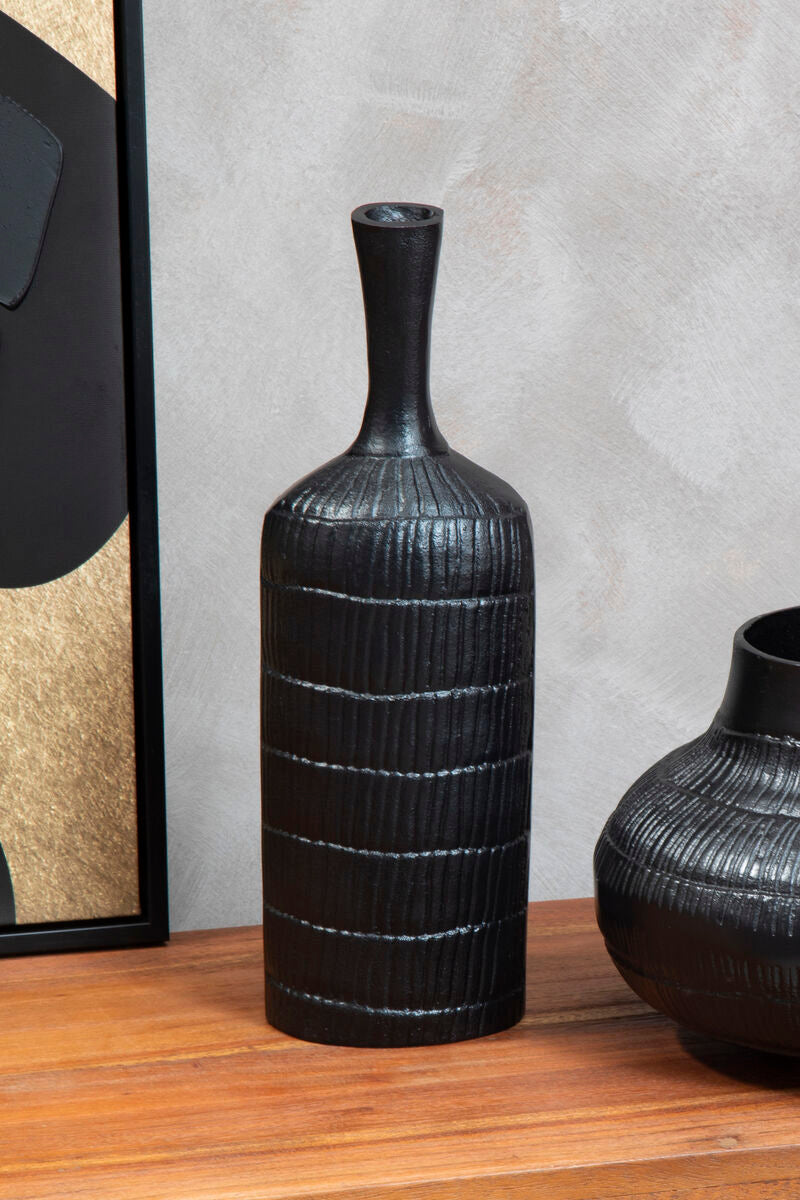 Orsina Deomali Large Bottle Vase – Black Etched Aluminum Decor