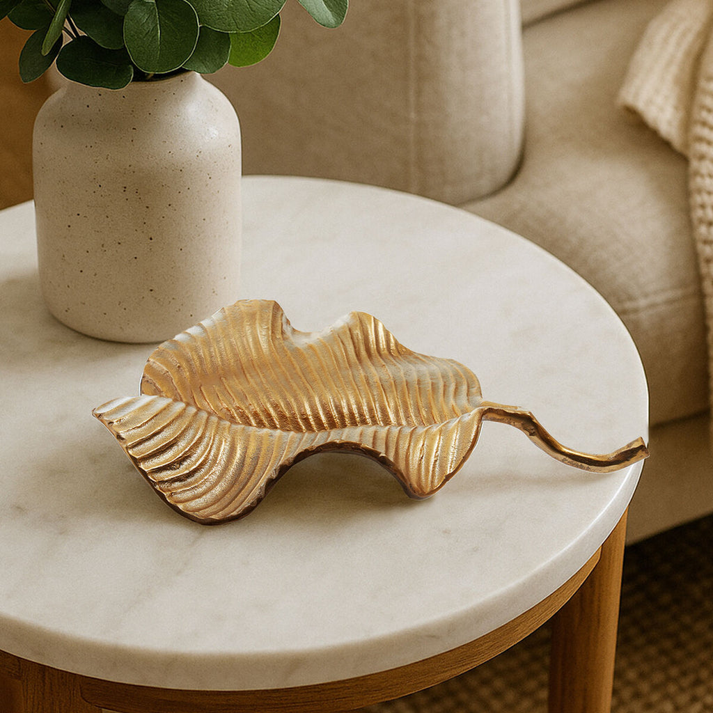 Orsina Prato Gold Aluminium Leaf Dish – Decorative Metal Jewelry Tray