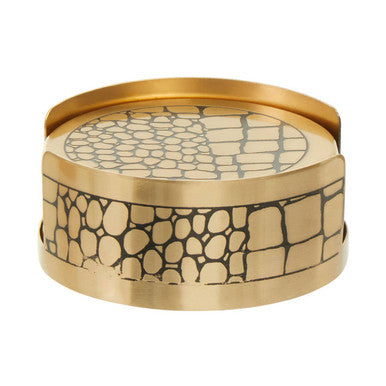 Orsina Meko Gold Croc Pattern Coasters with Holder - Set of 4