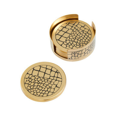Orsina Meko Gold Croc Pattern Coasters with Holder - Set of 4