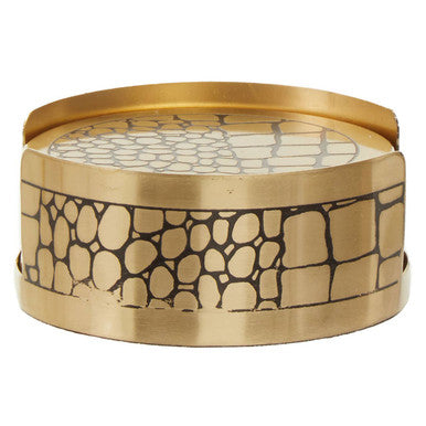 Orsina Meko Gold Croc Pattern Coasters with Holder - Set of 4