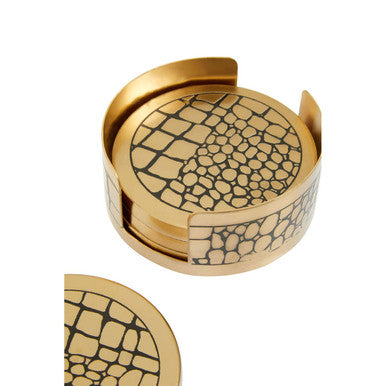 Orsina Meko Gold Croc Pattern Coasters with Holder - Set of 4