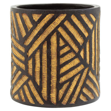 Orsina Darnell Modern Planter – Black Vessel with Natural Wood Stand