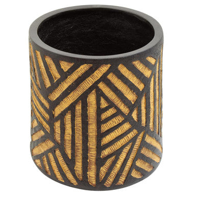 Orsina Darnell Modern Planter – Black Vessel with Natural Wood Stand