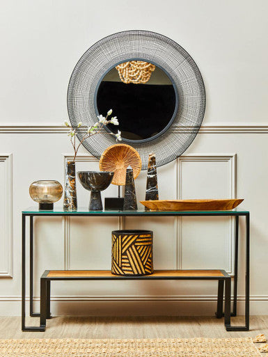 Orsina Darnell Modern Planter – Black Vessel with Natural Wood Stand