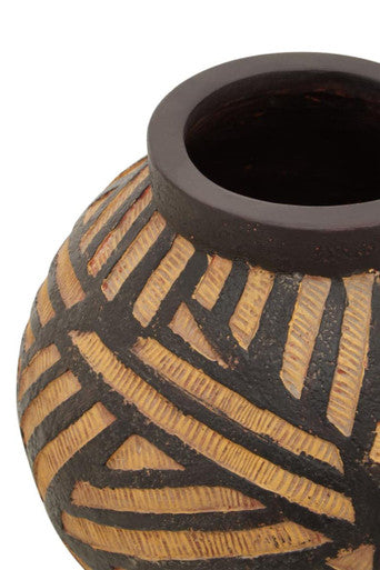 Orsina Darnell Round Ceramic Vase – Hand-Painted Natural and Black