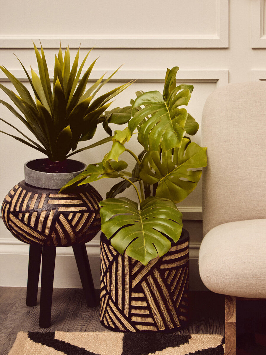 Orsina Darnell Tapered Floor Planter – Natural and Black Graphic Pot