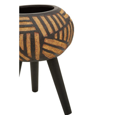 Orsina Darnell Tapered Floor Planter – Natural and Black Graphic Pot