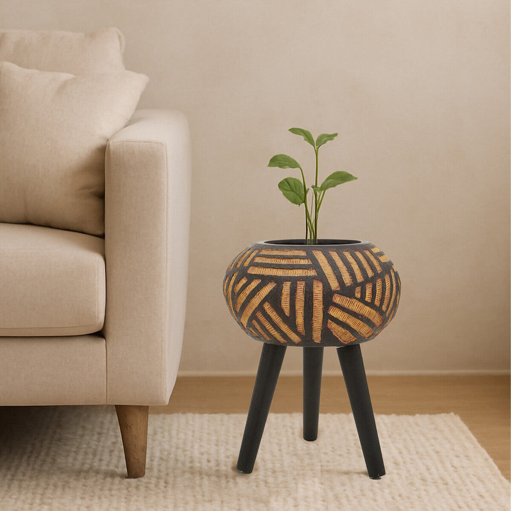 Orsina Darnell Tapered Floor Planter – Natural and Black Graphic Pot