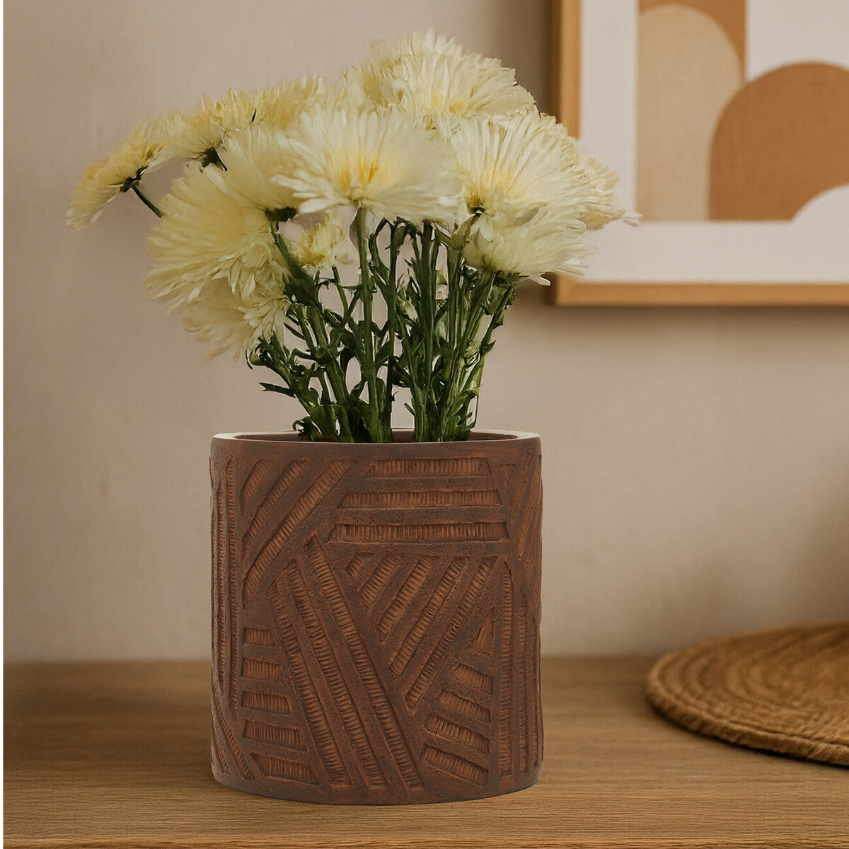 Orsina Darnell Brown Textured Planter – Handcrafted Indoor Pot