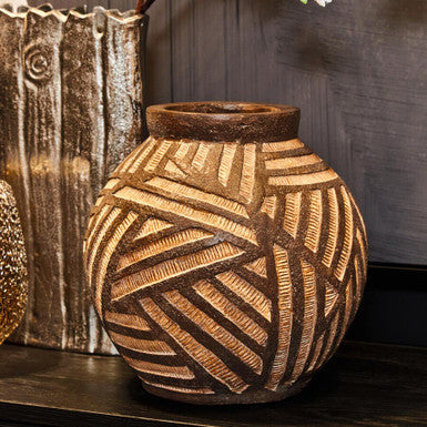 Orsina Darnell Round Brown Ceramic Vase – Hand-Finished Home Decor