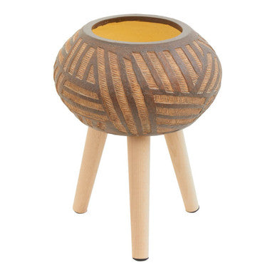 Orsina Darnell Round Brown Planter – Textured Pot with Angular Legs
