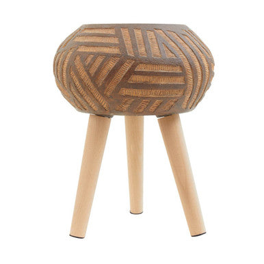 Orsina Darnell Round Brown Planter – Textured Pot with Angular Legs