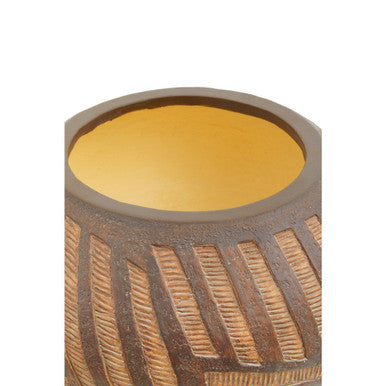 Orsina Darnell Round Brown Planter – Textured Pot with Angular Legs