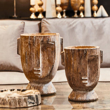Orsina Darnell Large Face Planter – Rustic Brown Sculptural Pottery