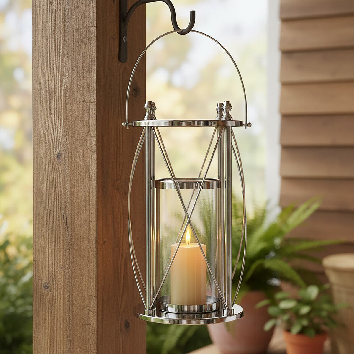 Orsina Cruzar Large Silver Lantern | Stainless Steel Floor Decor