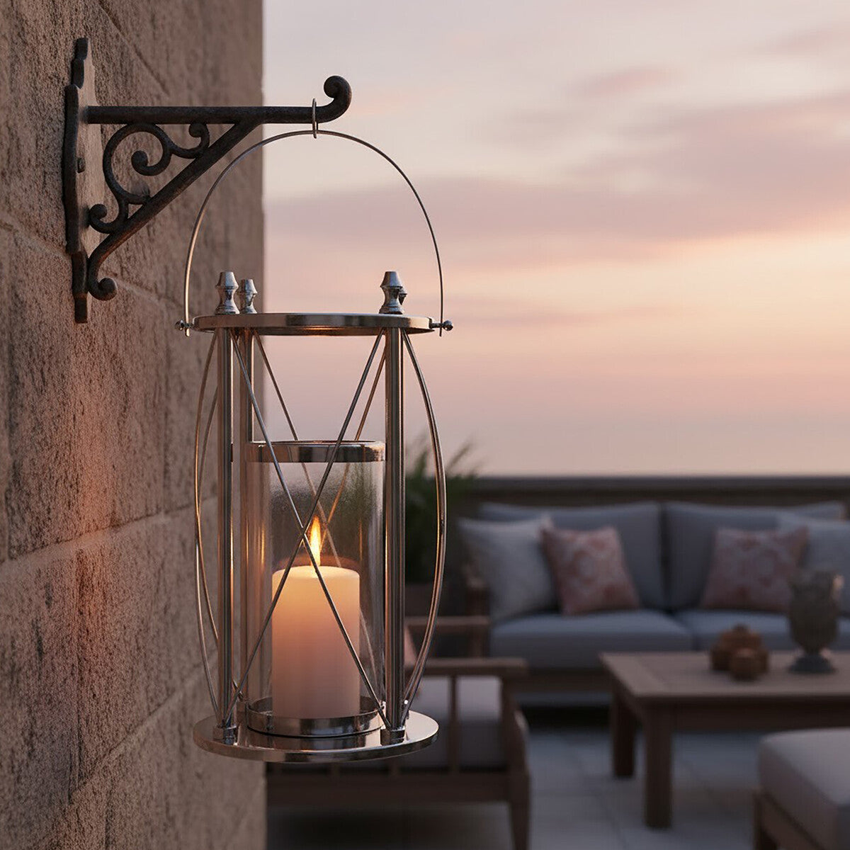 Orsina Cruzar Large Silver Lantern | Stainless Steel Floor Decor