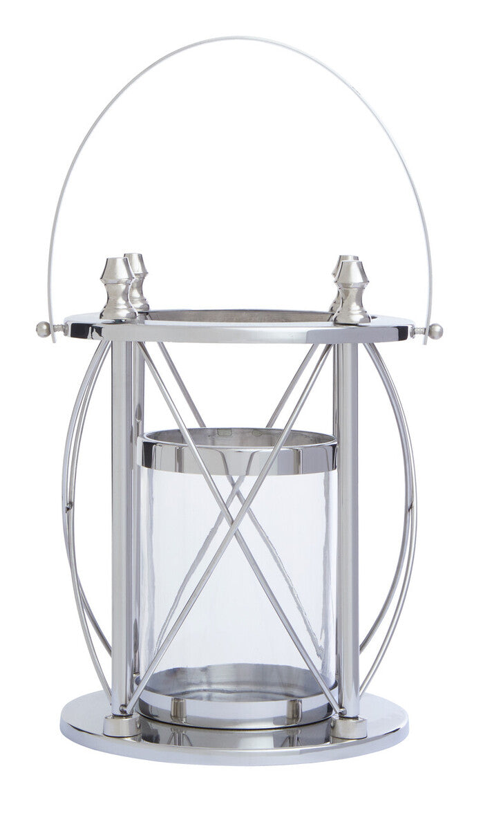 Orsina Cruzar Small Silver Lantern – Modern Steel and Glass Candle Holder