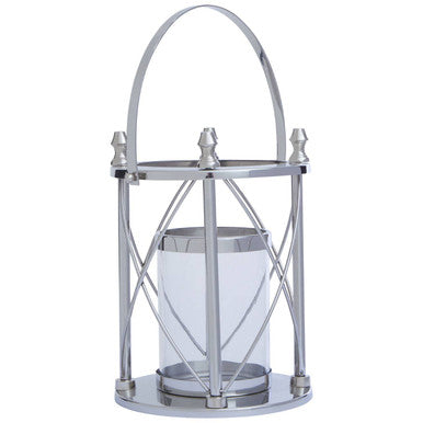 Orsina Cruzar Small Silver Lantern – Modern Steel and Glass Candle Holder