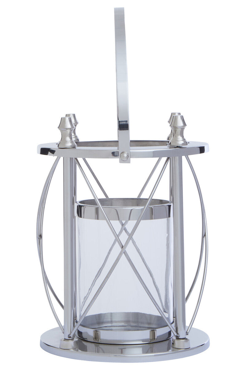 Orsina Cruzar Small Silver Lantern – Modern Steel and Glass Candle Holder