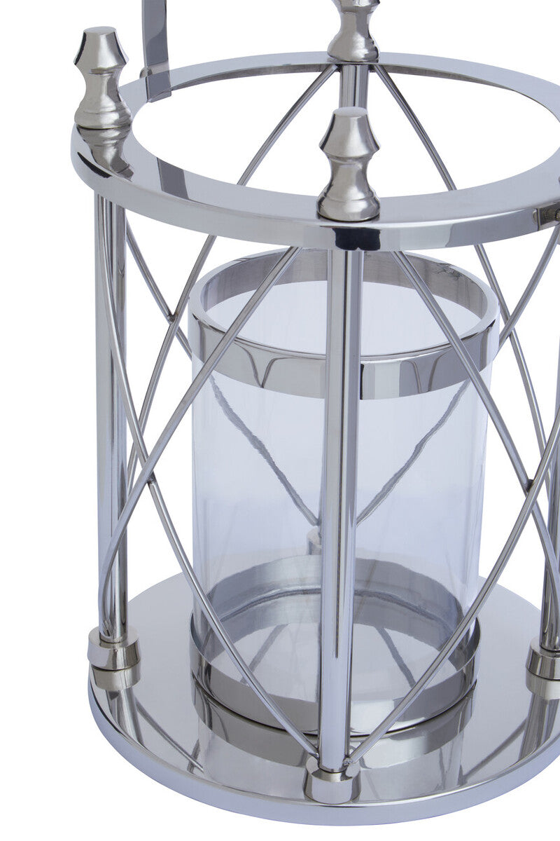 Orsina Cruzar Small Silver Lantern – Modern Steel and Glass Candle Holder