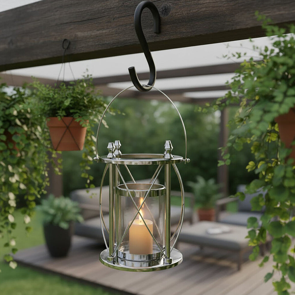 Orsina Cruzar Small Silver Lantern – Modern Steel and Glass Candle Holder