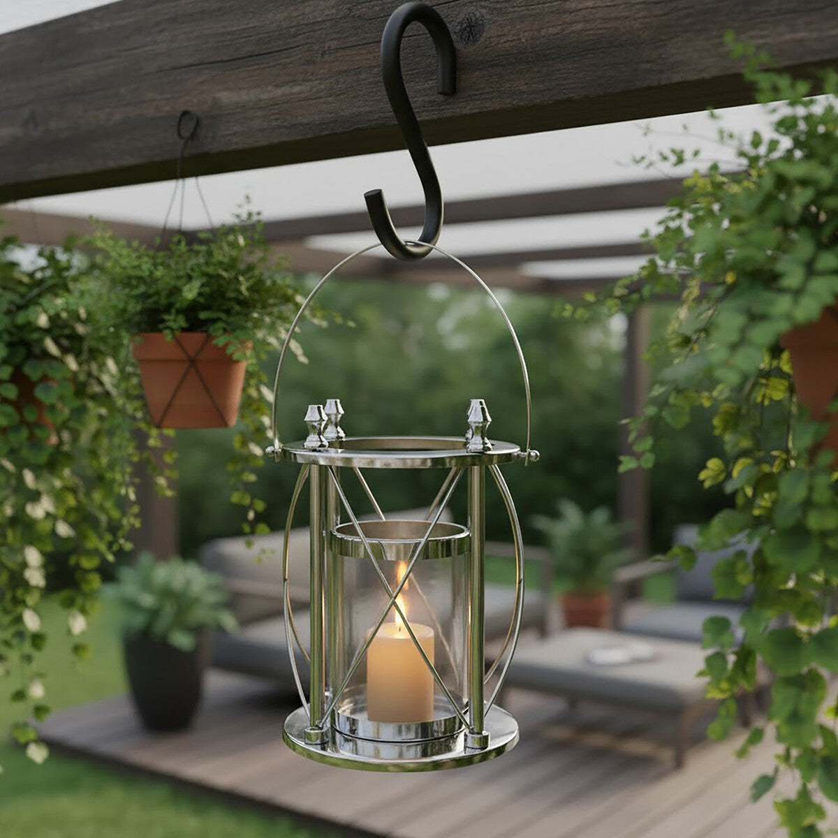 Orsina Cruzar Small Silver Lantern – Modern Steel and Glass Candle Holder