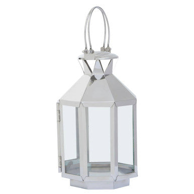 Orsina Herber Small Silver Stainless Steel Lantern | Modern Candle Holder