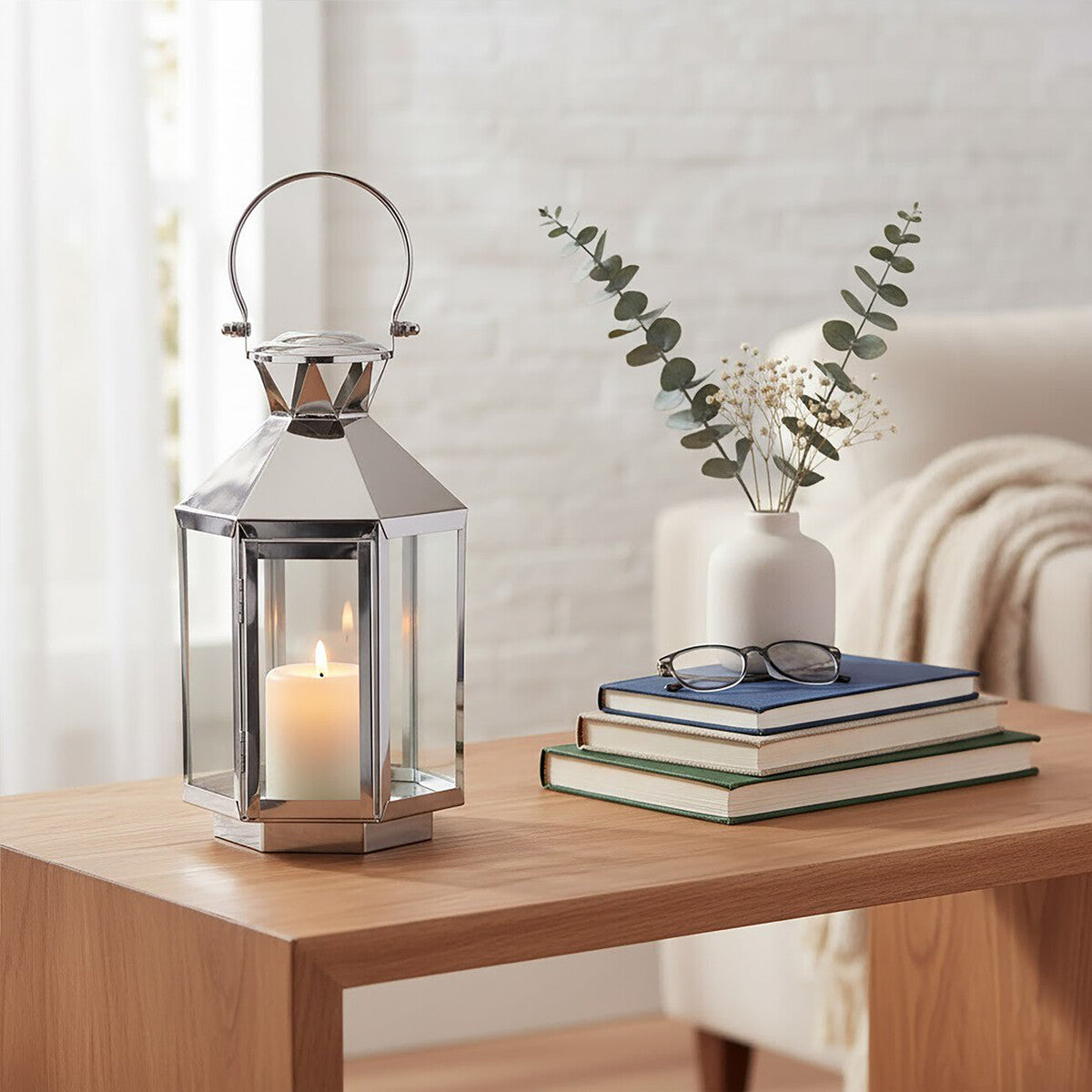Orsina Herber Small Silver Stainless Steel Lantern | Modern Candle Holder