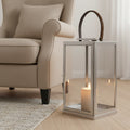 Orsina Herber Large Silver Steel Lantern with Black Leather Handle
