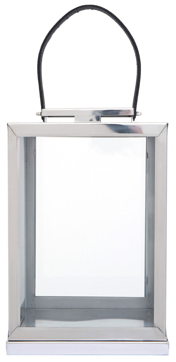 Orsina Herber Small Silver Steel Lantern with Black Leather Handle