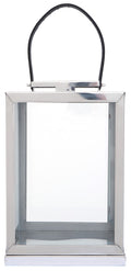 Orsina Herber Small Silver Steel Lantern with Black Leather Handle