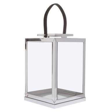 Orsina Herber Small Silver Steel Lantern with Black Leather Handle