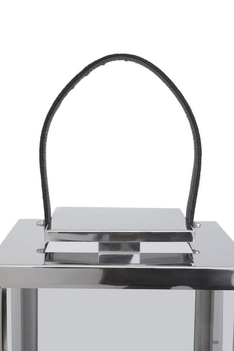 Orsina Herber Small Silver Steel Lantern with Black Leather Handle